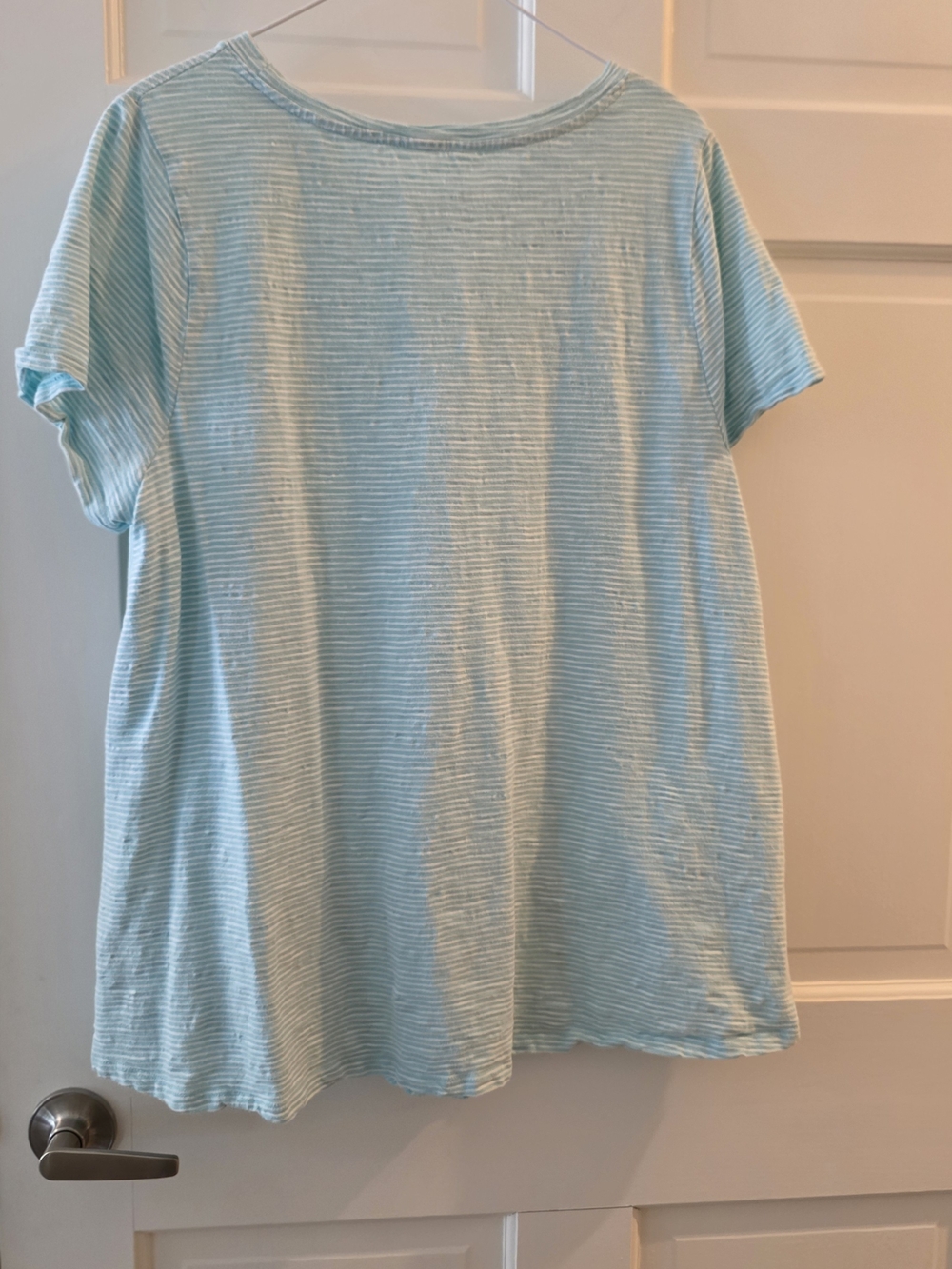 Soft Surroundings Pale Blue Striped Short Sleeve Top - Picture 3 of 4